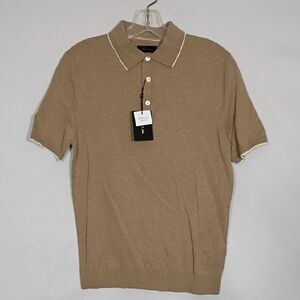 NWT Porter And Ash Khaki Melange Short Sleeve Sweater Polo Mens Size Small